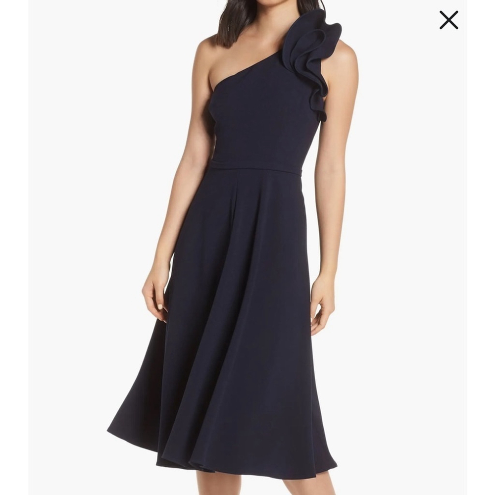Eliza J Ruffle One-Shoulder Fit & Flare Dress